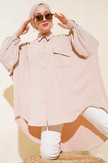 Tek Cepli Salaş Gömlek Bej - Gömlek