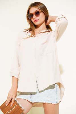 Tek Cepli Salaş Gömlek Bej - Kadın Giyim Modelleri