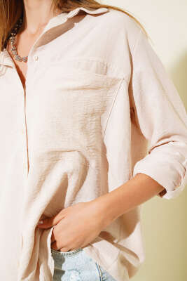 Tek Cepli Salaş Gömlek Bej - Kadın Giyim Modelleri