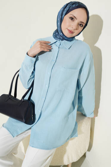 Tek Cepli Salaş Müslin Gömlek Bebe Mavi - Gömlek