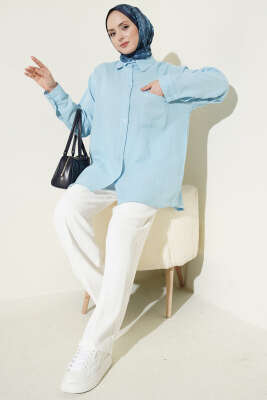 Tek Cepli Salaş Müslin Gömlek Bebe Mavi - Gömlek