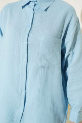 Tek Cepli Salaş Müslin Gömlek Bebe Mavi - Gömlek