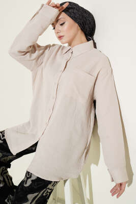 Tek Cepli Salaş Müslin Gömlek Bej 