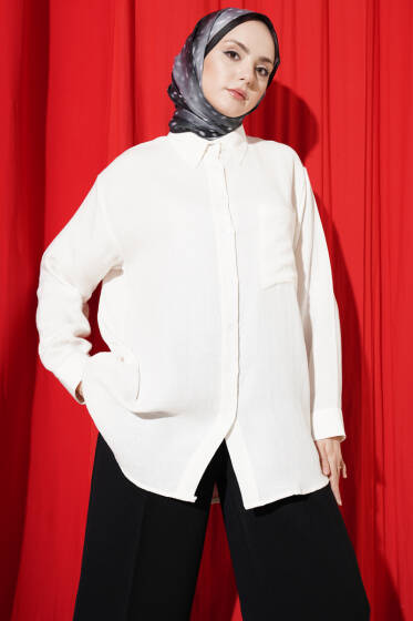 Tek Cepli Salaş Müslin Gömlek Ekru - Gömlek