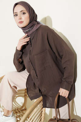 Tek Cepli Salaş Müslin Gömlek Kahve 