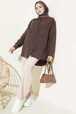 Tek Cepli Salaş Müslin Gömlek Kahve - Gömlek