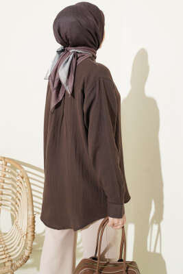 Tek Cepli Salaş Müslin Gömlek Kahve - Gömlek