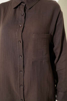 Tek Cepli Salaş Müslin Gömlek Kahve - Gömlek