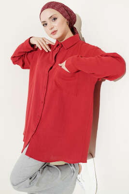 Tek Cepli Salaş Müslin Gömlek Kırmızı 