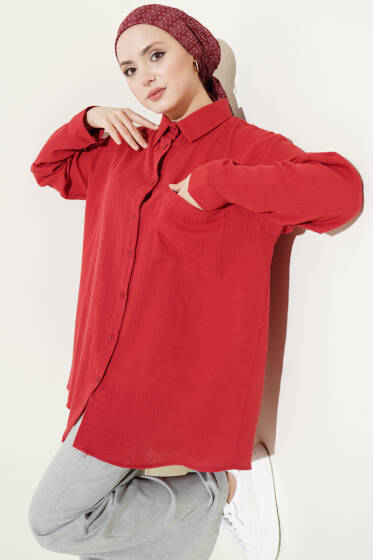 Tek Cepli Salaş Müslin Gömlek Kırmızı - Gömlek