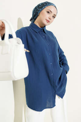 Tek Cepli Salaş Müslin Gömlek Lacivert 