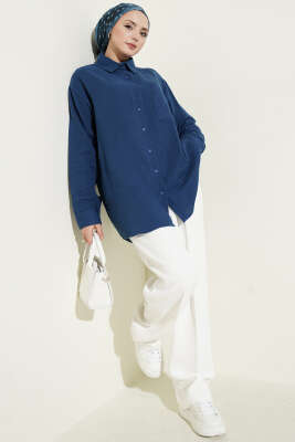 Tek Cepli Salaş Müslin Gömlek Lacivert - Gömlek