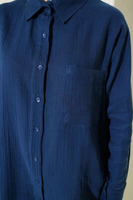 Tek Cepli Salaş Müslin Gömlek Lacivert - Gömlek