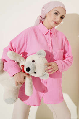 Tek Cepli Salaş Müslin Gömlek Pembe 