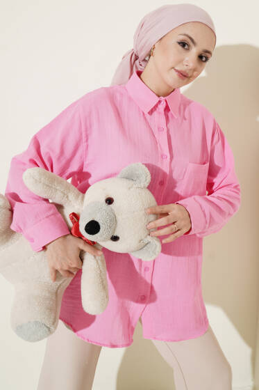 Tek Cepli Salaş Müslin Gömlek Pembe - Gömlek