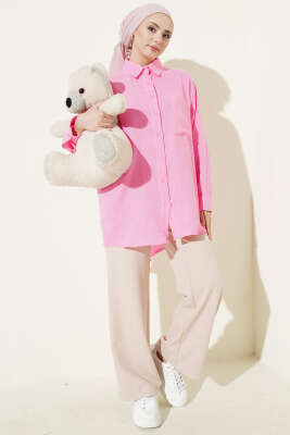 Tek Cepli Salaş Müslin Gömlek Pembe - Gömlek