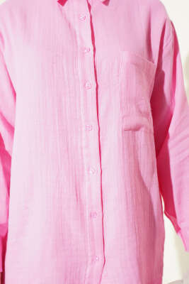 Tek Cepli Salaş Müslin Gömlek Pembe - Gömlek