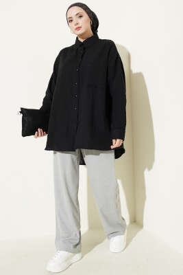 Tek Cepli Salaş Müslin Gömlek Siyah - Gömlek