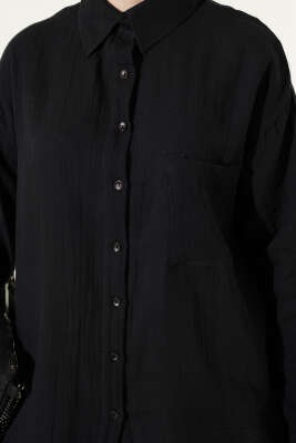Tek Cepli Salaş Müslin Gömlek Siyah - Gömlek