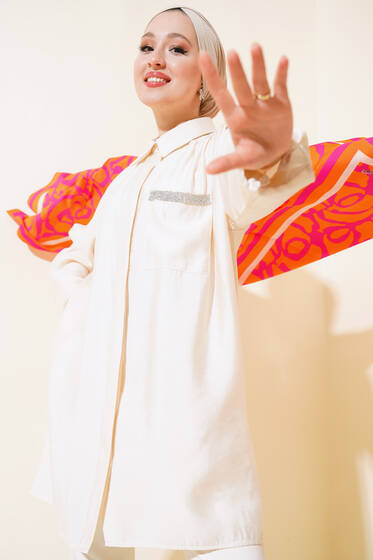 Tek Cepli Taşlı Tunik Krem - Tunik