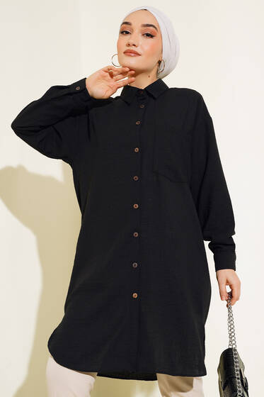 Tek Cepli Uzun Tunik Siyah - Gömlek