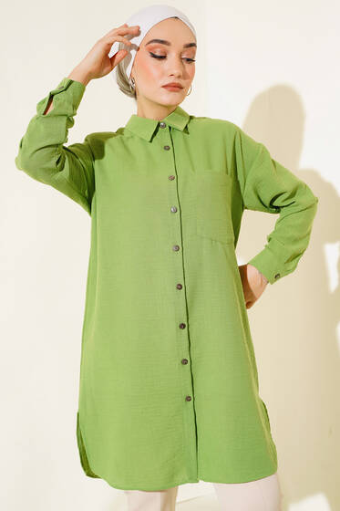 Tek Cepli Uzun Tunik Yeşil - Gömlek