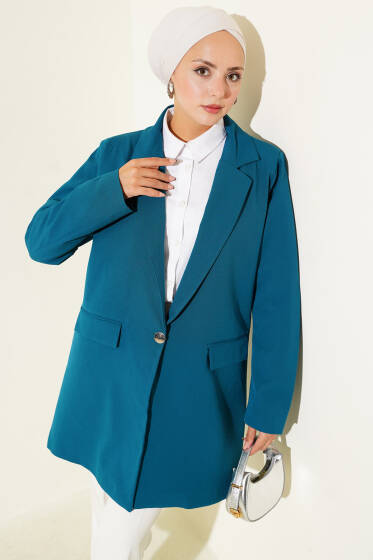 Tek Düğmeli Blazer Ceket Petrol - Ceket