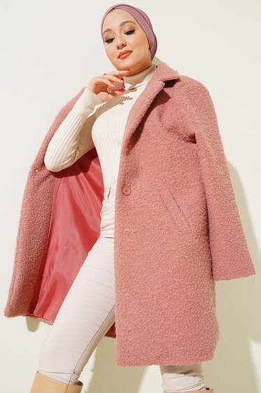 Tek Düğmeli Buklet Kaban Gül Kurusu - Kaban