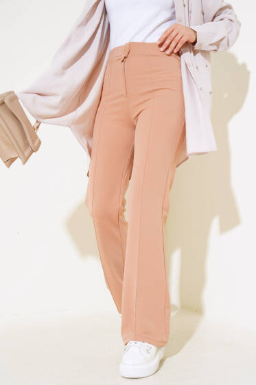 Tek Düğmeli Çımalı Pantolon Camel - Pantolon