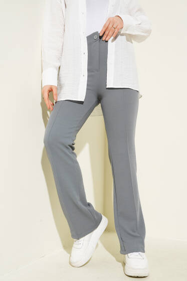 Tek Düğmeli Çımalı Pantolon Kayrak Grisi - Pantolon