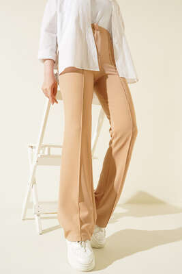 Tek Düğmeli Çımalı Pantolon Latte 