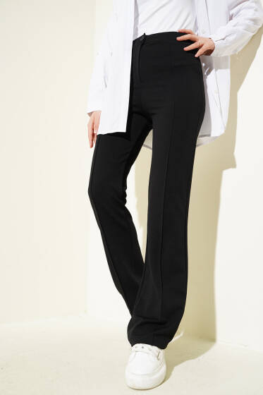 Tek Düğmeli Çımalı Pantolon Siyah - Pantolon