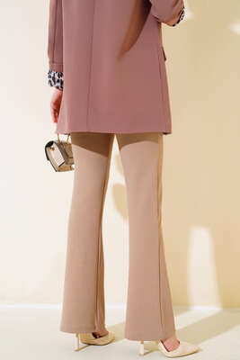 Tek Düğmeli Çımalı Pantolon Vizon - Yılın Fırsatı