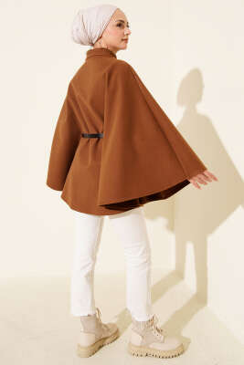 Tek Düğmeli Kemerli Kaşe Panço Taba - Panço