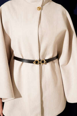 Tek Düğmeli Kemerli Kaşe Panço Taş - Ferace