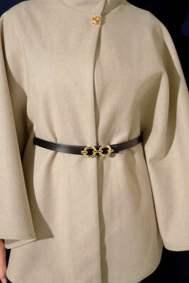 Tek Düğmeli Kemerli Kaşe Panço Taş - Ferace