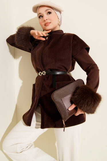 Tek Düğmeli Kemerli Sakallı Yelek Kahve - Günün Seçilenleri