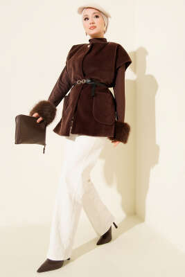 Tek Düğmeli Kemerli Sakallı Yelek Kahve - Günün Seçilenleri