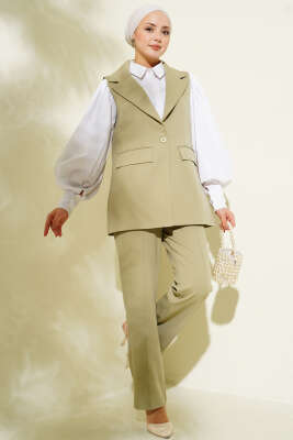 Tek Düğmeli Kruvaze Yaka Yelekli Takım Nefti - DUFON