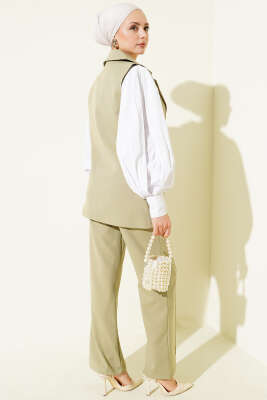 Tek Düğmeli Kruvaze Yaka Yelekli Takım Nefti - Tek Kalanlar