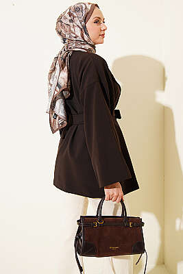 Tek Düğmeli Kuşaklı Ceket Acı Kahve - Ceket