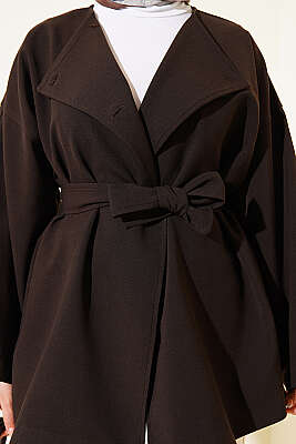 Tek Düğmeli Kuşaklı Ceket Acı Kahve - Ceket