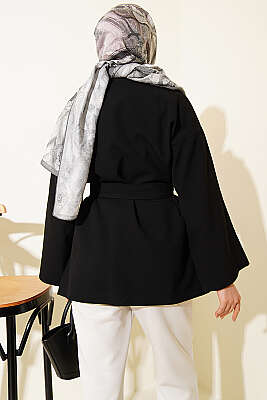 Tek Düğmeli Kuşaklı Ceket Siyah - Ceket