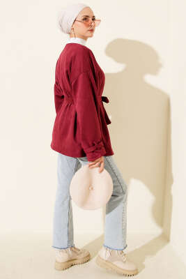 Tek Düğmeli Kuşaklı Süet Ceket Bordo - Ceket