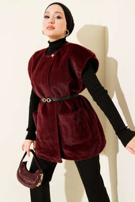 Tek Düğmeli Sakallı Yelek Bordo - DUFON