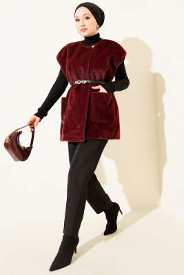 Tek Düğmeli Sakallı Yelek Bordo - Yelek