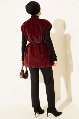 Tek Düğmeli Sakallı Yelek Bordo - Yelek