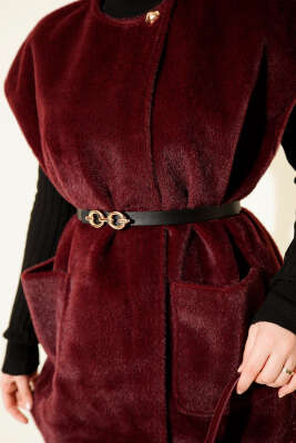 Tek Düğmeli Sakallı Yelek Bordo - Yelek