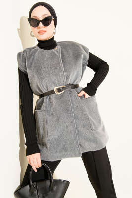 Tek Düğmeli Sakallı Yelek Füme - DUFON