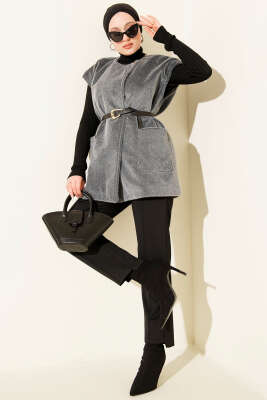 Tek Düğmeli Sakallı Yelek Füme - Yelek